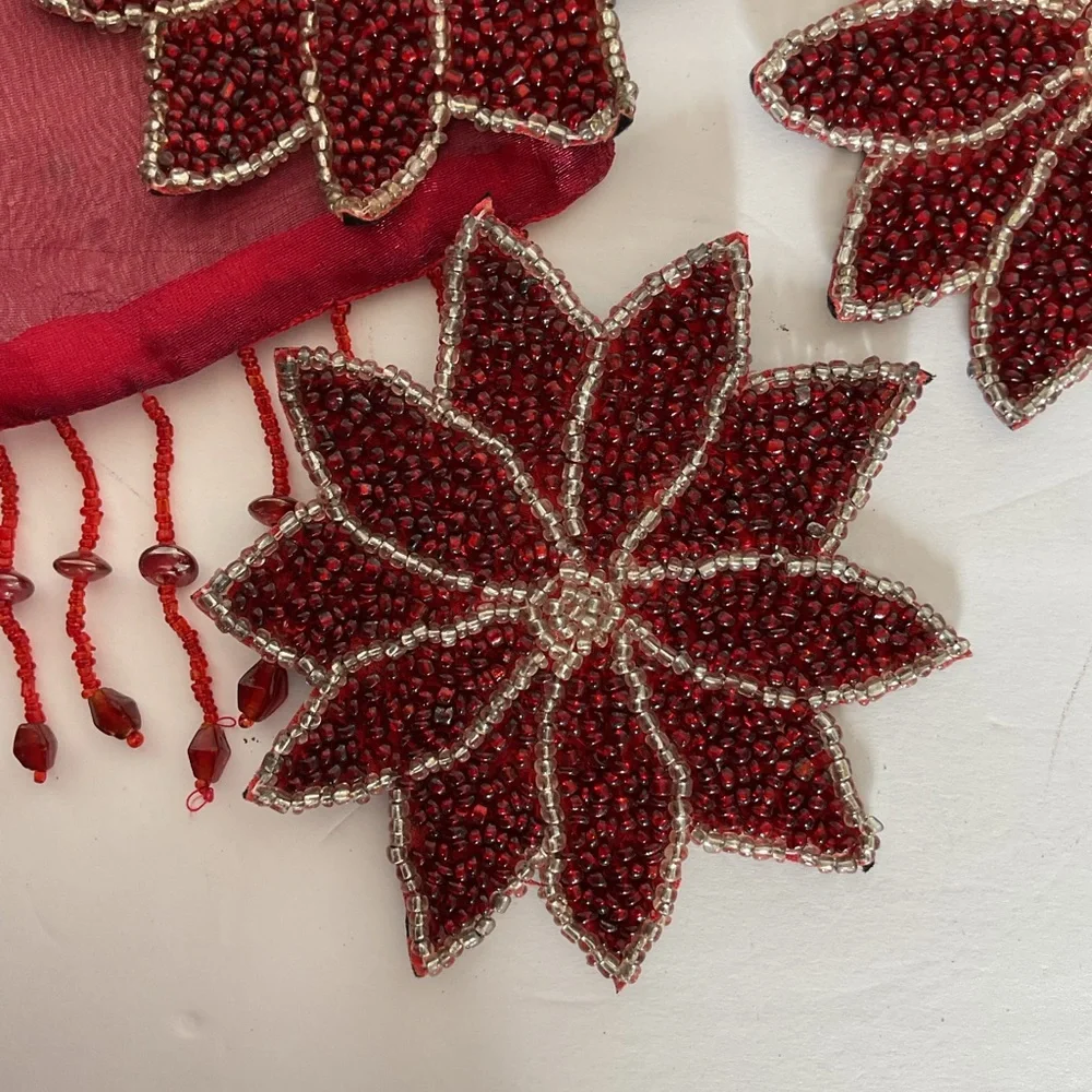 NWOT Red beaded poinsettia coasters